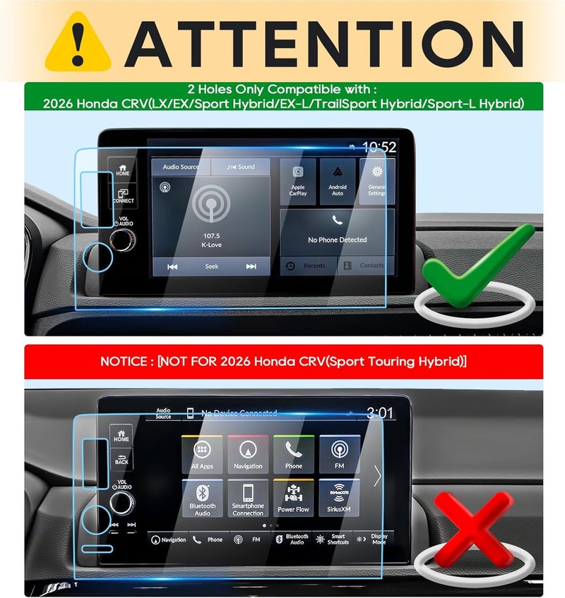 LFOTPP For 2026 CRV Screen Protector (WITHOUT Track Buttons)2026 CRV Accessories 2026 Honda CRV (LX/EX/Sport Hybrid/EX-L/TrailSport Hybrid/Sport-L Hybrid) 9 Inch Navi Touchscreen [HD Glass] Anti-Fingerprint 9H Glass* - Image 2